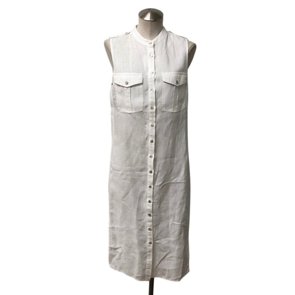 Nation LTD Shirt Dress Womens S White Linen Sleeveless Button Down Midi Coastal
